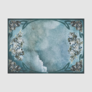 Papier Mousseline Style vintage Cadre blanc et bleu clair Fleurs
