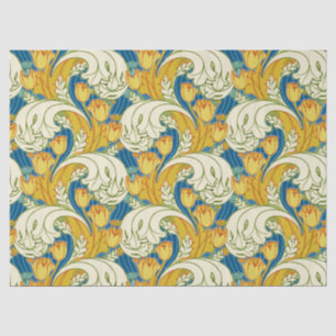 Papier Mousseline Style William Morris Tulp Tissu Floral Art Teal et