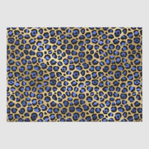 Papier Mousseline Stylish Blue & Gold Foil Leopard Spots Safari