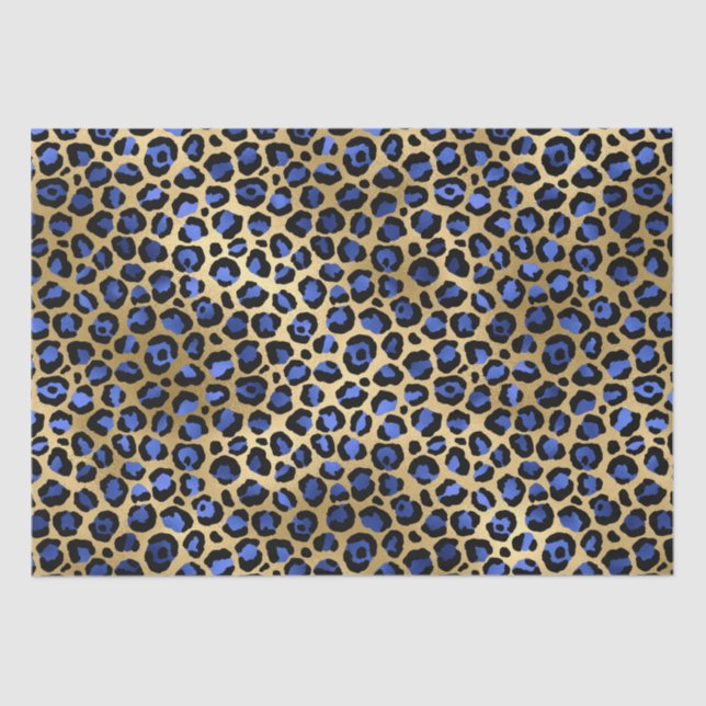 Papier Mousseline Stylish Blue & Gold Foil Leopard Spots Safari (Recto)