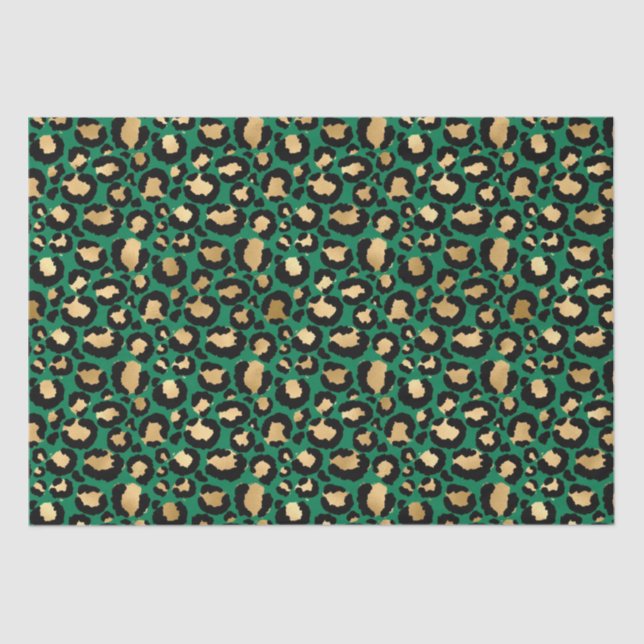 Papier Mousseline Stylish Green & Gold Foil Leopard Spots Safari (Recto)
