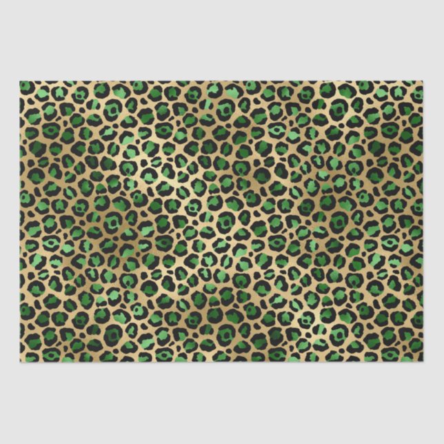 Papier Mousseline Stylish Green & Gold Foil Leopard Spots Safari (Recto)