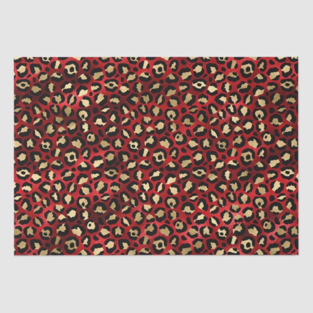 Papier Mousseline Stylish Red & Gold Foil Leopard Spots Safari (Recto)