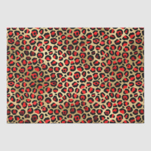 Papier Mousseline Stylish Red & Gold Foil Leopard Spots Safari