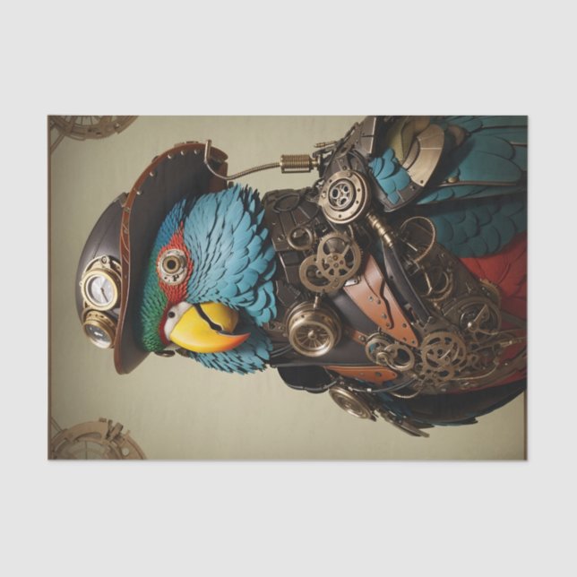 Papier Mousseline Stylisme Blue Steampunk Parrot (Recto)