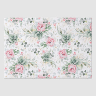 Papier Mousseline Succulentes verdure et fleurs roses botaniques