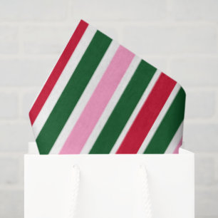 Papier Mousseline Sucre de canne de Noël rayures en rose vert et rou