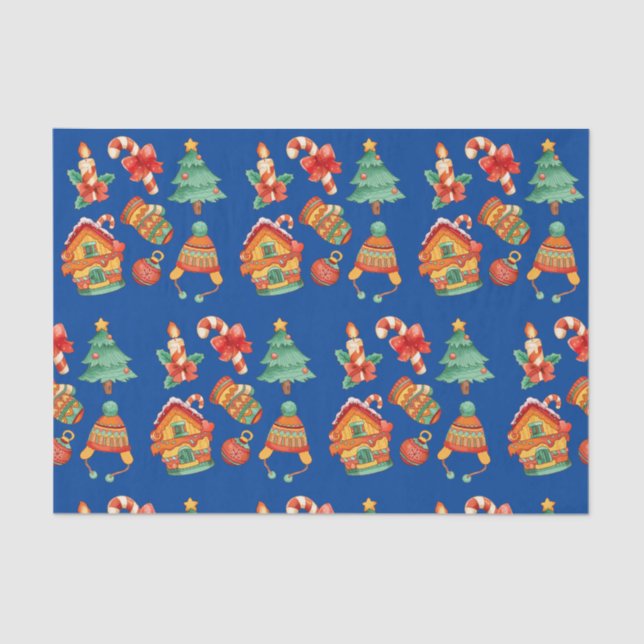 Papier Mousseline Sucres de canne de Noël, bougies et arbres (Recto)