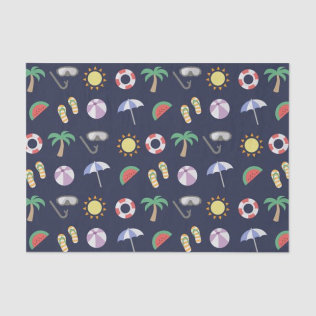 Papier Mousseline Summer Beach Vacances Motif bleu (Recto)