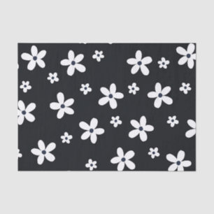 Papier Mousseline Summer Boho Black White Daisy Flowers