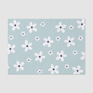 Papier Mousseline Summer Boho Blue White Daisy Flowers
