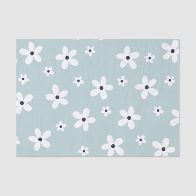 Papier Mousseline Summer Boho Blue White Daisy Flowers (Recto)