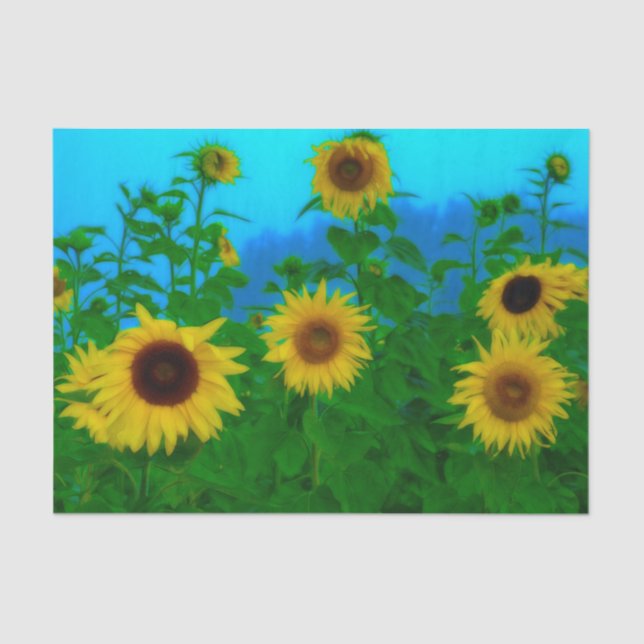 Papier Mousseline Sunflower Field Art Blue Sky Jardin vert jaune (Recto)