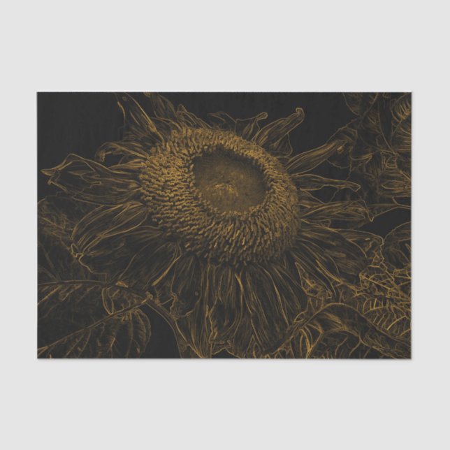 Papier Mousseline Sunflower Gold Black Floral Art Découpage (Recto)