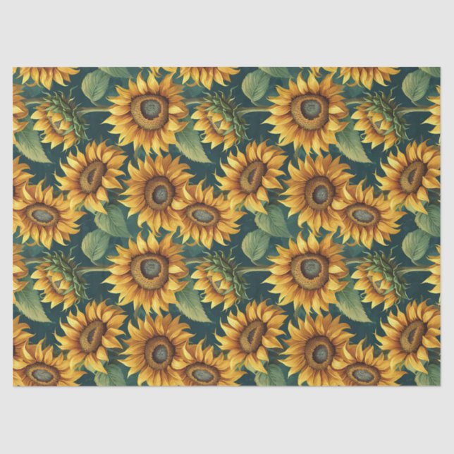 Papier Mousseline Sunflower Morning on Deep Green Tissue Paper (Recto)