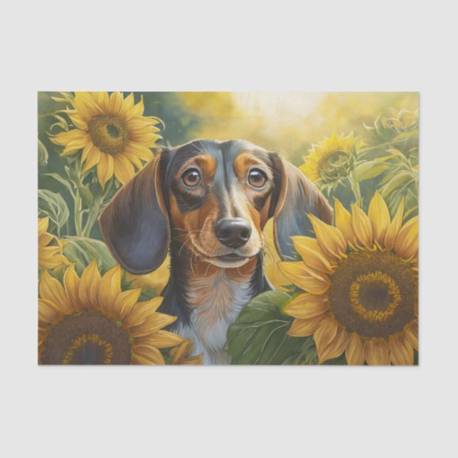 Papier Mousseline Sunflower Puppy Love, Black Dachshund Tissue Papie (Recto)
