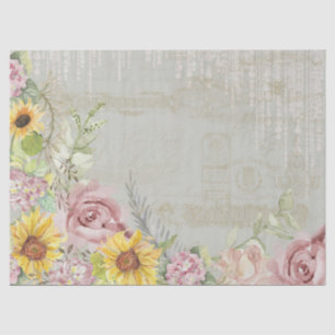 Papier Mousseline Sunflower Vintage Script Floral Hydrangeas Sage