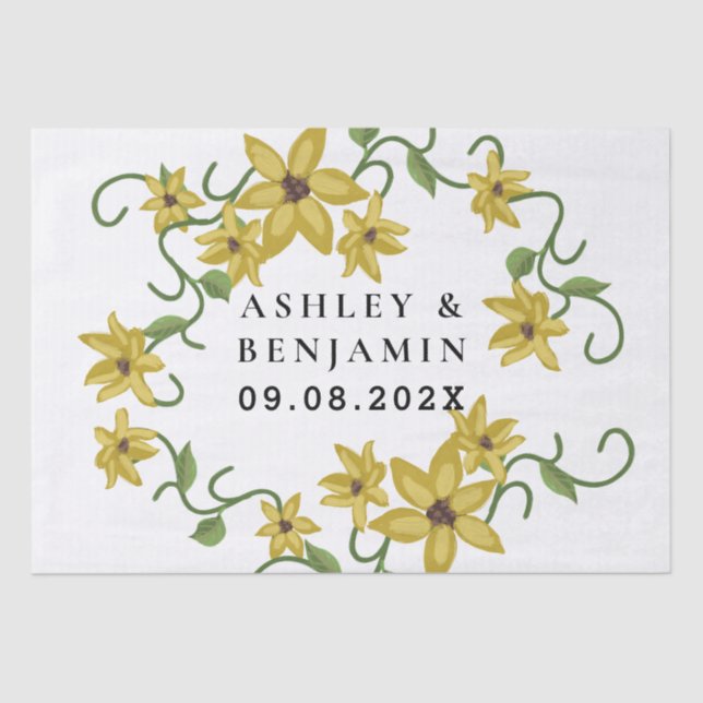 Papier Mousseline Sunflower Yellow Floral Botanical Hand drawn Oil  (Recto)