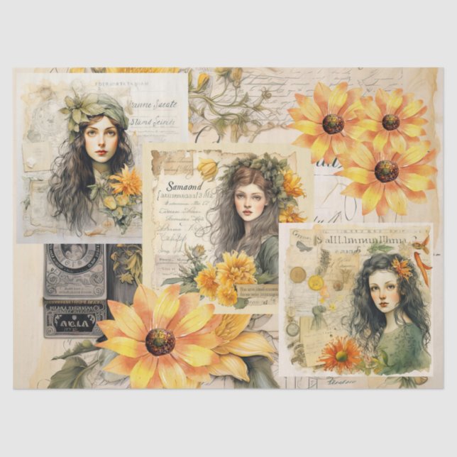 Papier Mousseline Sunflowers & Girly Dreams Collage Tissu Papier (Recto)