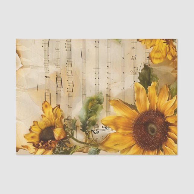 Papier Mousseline Sunflowers vintage feuille de musique éphémère (Recto)