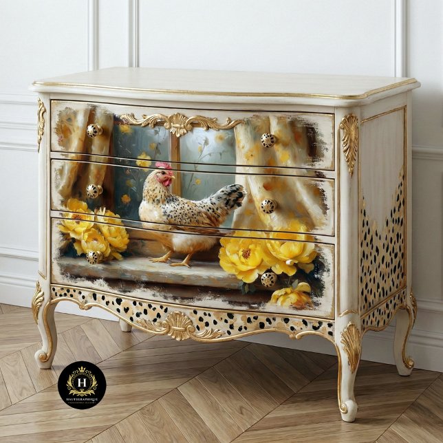 Papier Mousseline Sunny Farmhouse Poulet Roses Jaunes Découpage (Créateur téléchargé)