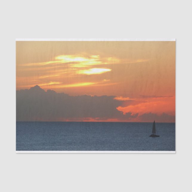 Papier Mousseline Sunset Clouds and Sailboat Seascape (Recto)