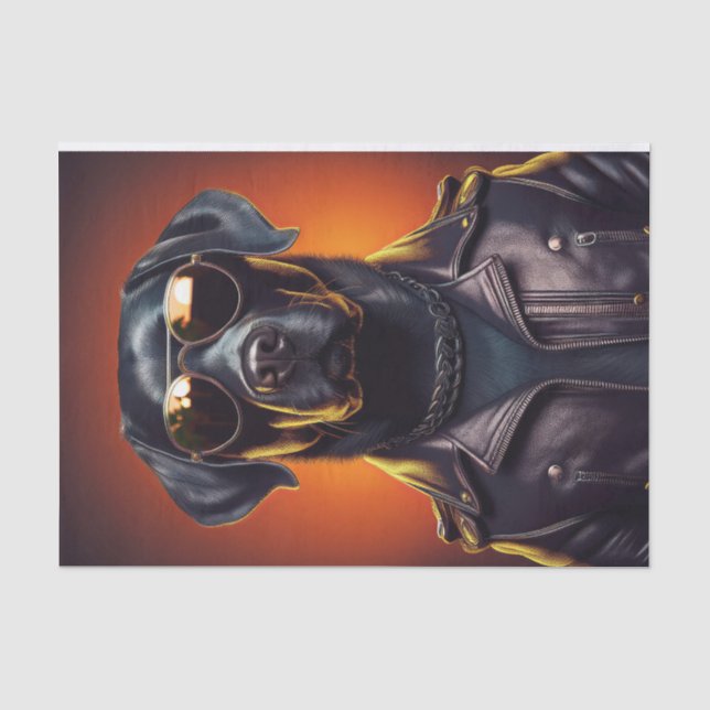 Papier Mousseline Sunset Sam, Biker Black Lab en veste de cuir (Recto)