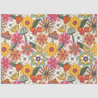 Papier Mousseline Super des années 70, orange, rose et vert