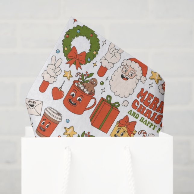 Papier Mousseline Super Hippie Retro Joyeux Noël Père Noël Funny (Sac cadeau)