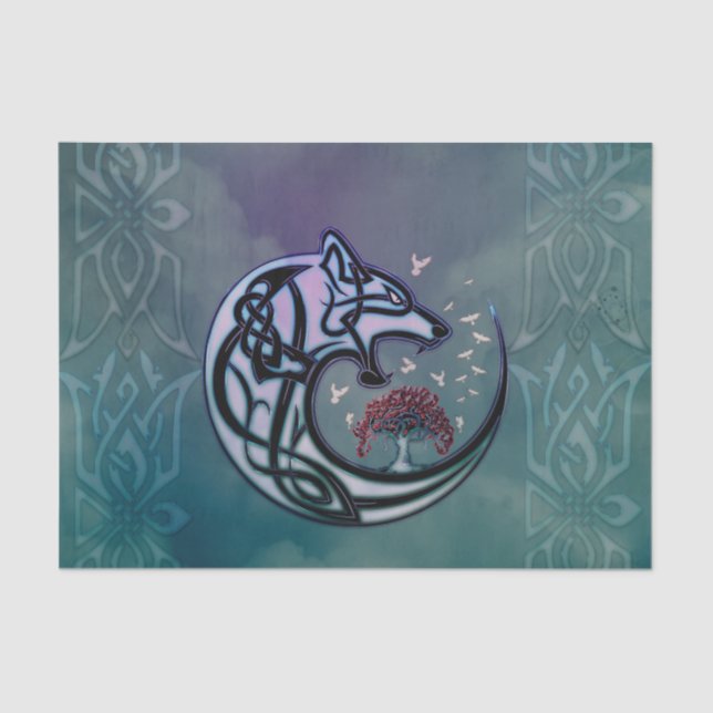 Papier Mousseline Super loup celtique avec arbre (Recto)