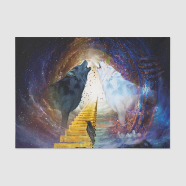 Papier Mousseline Super loup noir et blanc (Recto)