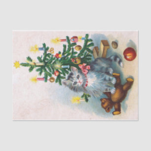 Papier Mousseline Super mignonne Gris Noël Kitten Arbre décoré