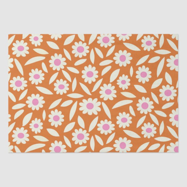 Papier Mousseline Super Retro Daisies Motif Floral sur orange (Recto)