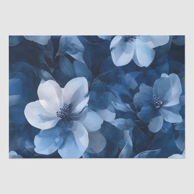Papier Mousseline Superbe Flore Bleue (Recto)