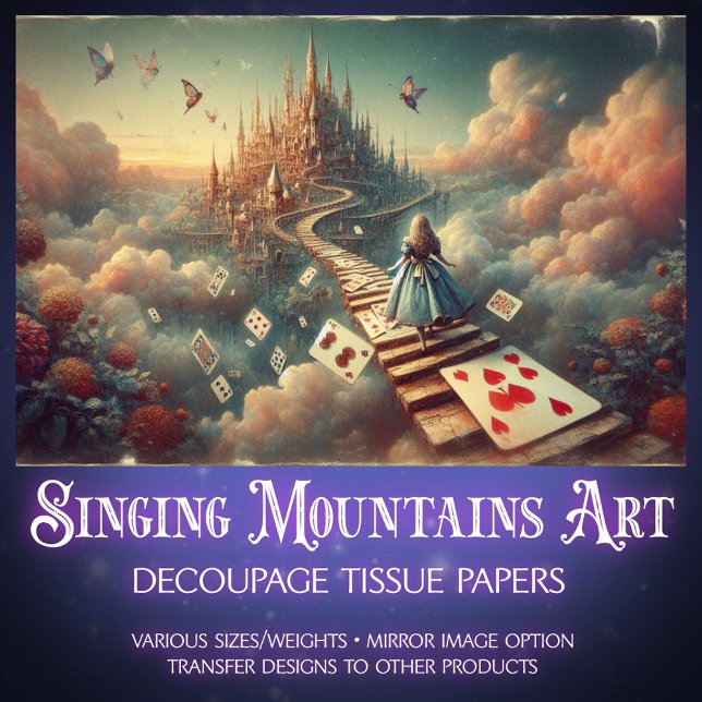 Papier Mousseline Surreal Alice's Fantasy Cloud Castle Decoupage (Créateur téléchargé)