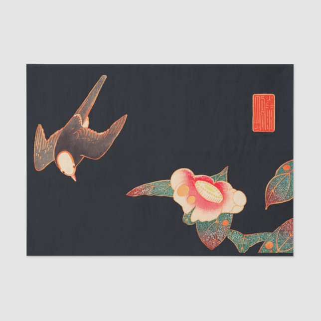 Papier Mousseline Swallow and Camellia (1900) par Ito Jakuchu (Recto)