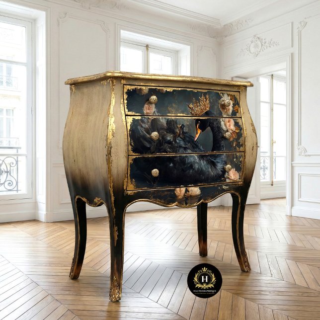 Papier Mousseline Swan noir majestueux avec Découpage Couronne dorée (Créateur téléchargé)