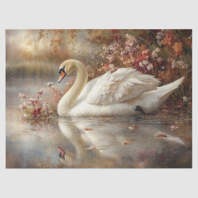 Papier Mousseline Swan Pastel Autumn Foliage Peinture Découpage (Recto)