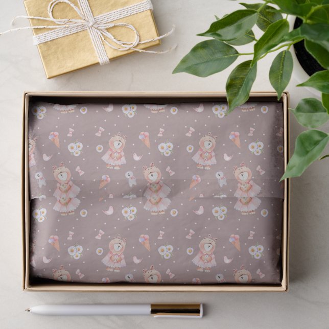 Papier Mousseline Sweet Ballerina Bear Pattern (Cadeau)