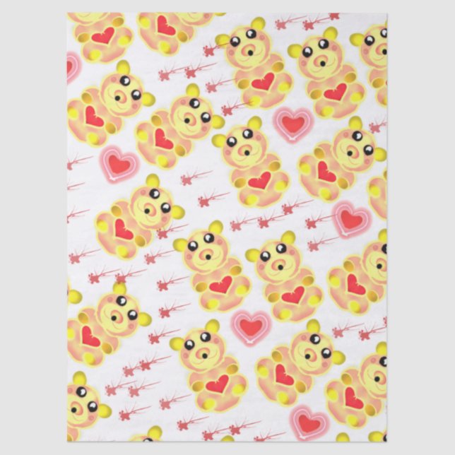 Papier Mousseline Sweet Heart Bear Nursery Pattern (Recto)