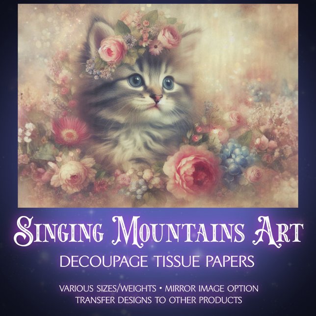Papier Mousseline Sweet Kitten Garden Floral Furniture DIY Decoupage (Créateur téléchargé)