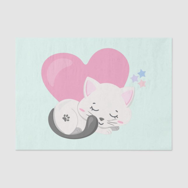 Papier Mousseline Sweet Kitty Chat Dormir avec un grand coeur en arr (Recto)