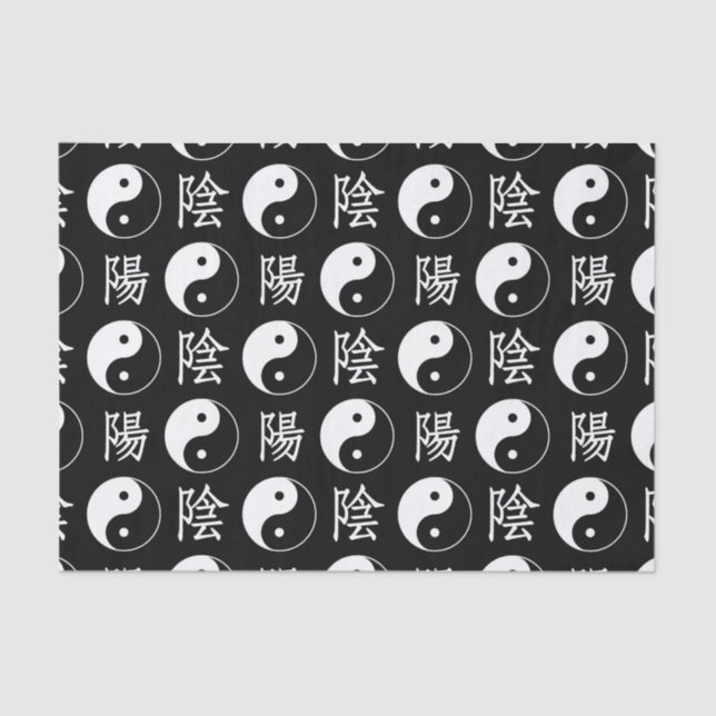 Papier Mousseline Symbole Yinyang noir Motif de texte chinois (Recto)