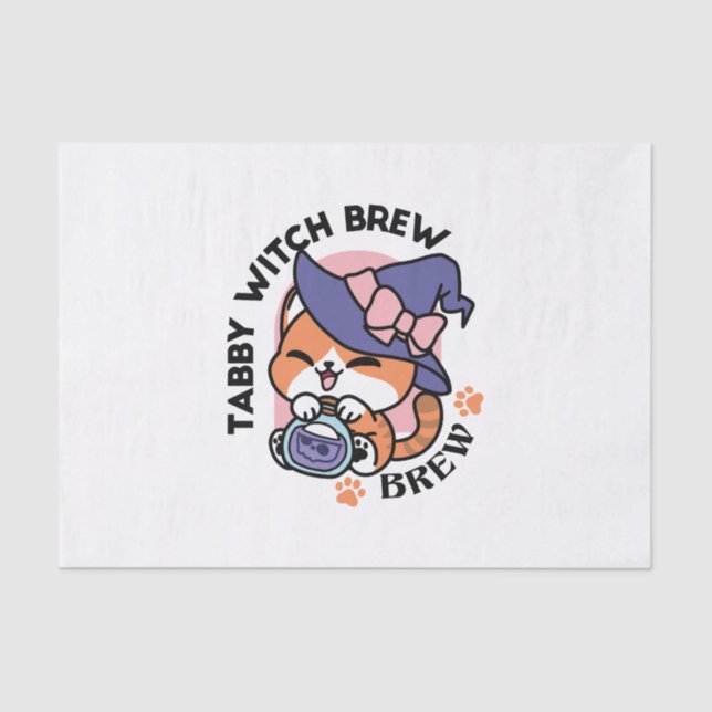 Papier Mousseline Tabby Witch Brew – Cute Halloween Cat Design (Recto)