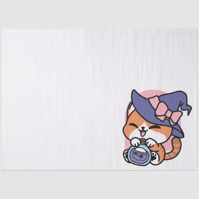 Papier Mousseline Tabby Witch Brew – Joli design de chat d'Halloween (Recto)