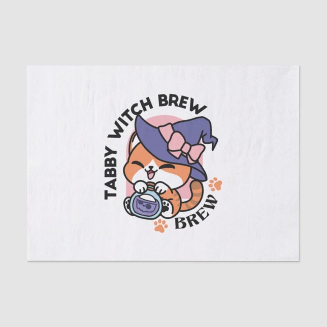 Papier Mousseline Tabby Witch Brew – Joli design de chat pour Hallow (Recto)