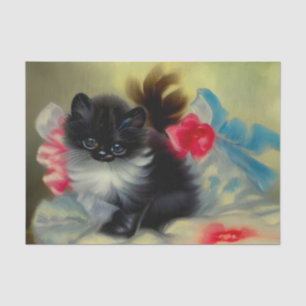 Papier Mousseline Tableau vintage de chaton noir et blanc