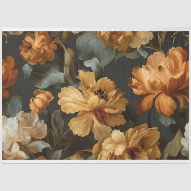 Papier Mousseline Tableau Vintage Floral Orange (Recto)