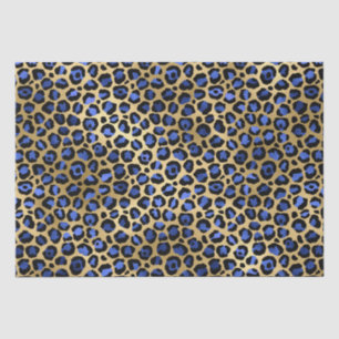 Papier Mousseline Taches de léopard en feuille dorée et bleue élégan