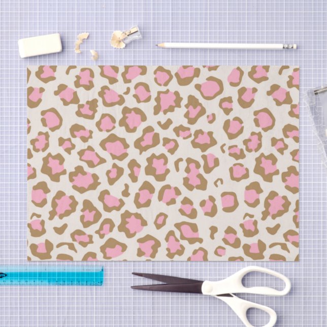 Papier Mousseline Taches de léopard rose marron tendance Découpage b (Artisanat)